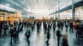 Dynamic Airport Terminal Rushing People in Motion Blur. Generative AI Royalty Free Stock Photo