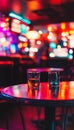 Dynamic arcade bar interior at night with neon lights and blurred motion, highlighting drinks Royalty Free Stock Photo