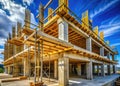 Dynamic Architectural Photography of a Modern Concrete Structure Under Construction Highlighting Wooden Formwork and Royalty Free Stock Photo