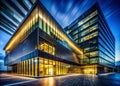 Dynamic Architecture Horizontal Light Streaks Dance Across a Dark Facade Capturing the Essence of Modern Urban Design Royalty Free Stock Photo