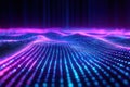 A dynamic array of luminous blue and violet nanoparticles form soft, undulating waves in dark space. Royalty Free Stock Photo