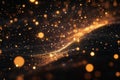 A dynamic array of luminous golden orange nanoparticles form soft, undulating waves in dark space. Royalty Free Stock Photo