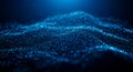 A dynamic array of small, luminous blue particles creates a wave-like pattern