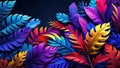 Dynamic Array of Stylized Colorful Leaves Resembling Tropical Foliage