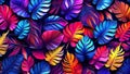 Dynamic Array of Stylized Colorful Leaves Resembling Tropical Foliage
