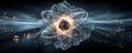 Dynamic artistic representation of a glowing atom with energy bursts Royalty Free Stock Photo