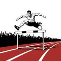 Dynamic Athlete Clearing Hurdle in Track Race Royalty Free Stock Photo