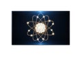 Dynamic atom model glowing with energy, representing science and discovery Royalty Free Stock Photo