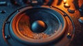 Dynamic Audio: Close-Up of Powerful Sound Speaker on Dark Background