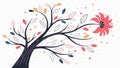 Dynamic Autumn Tree with RedOrange Flower, Artistic Flow, vector design Generative AI Royalty Free Stock Photo