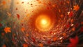 Dynamic autumn vortex with swirling red orange and yellow leaves Royalty Free Stock Photo