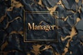 Dynamic banner: creative business card with the text manager on the background, the design element stands out for its