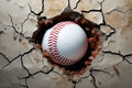 Dynamic baseball imagery Ball piercing through wall with dramatic cracks Royalty Free Stock Photo