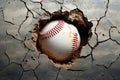 Dynamic baseball imagery Ball piercing through wall with dramatic cracks Royalty Free Stock Photo