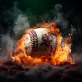 Dynamic baseball, rich colors, set against a smoky atmospheric backdrop