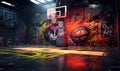 The dynamic basketball graffiti digital illustration brings urban art and sports together in a visually striking composition