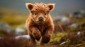 Dynamic Beauty: A Running Highland Calf in Action Royalty Free Stock Photo