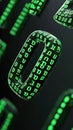 Dynamic Binary Code in Cascading Motion with Neon Green Effect