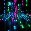 Dynamic Binary Code Stream in Vibrant Neon Hues - Data, Technology & Digital Transformation Concept Royalty Free Stock Photo