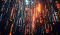 Dynamic binary code visualization with blue and orange streams in motion, representing data flow, programming, and cyber Royalty Free Stock Photo