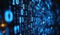 Dynamic binary code visualization with blue streams in motion, representing data flow, programming, and cyber technology Royalty Free Stock Photo