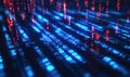 Dynamic binary code visualization with blue streams in motion, representing data flow, programming, and cyber technology Royalty Free Stock Photo