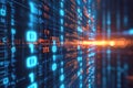 Dynamic binary code visualization with bright orange and blue streams in motion, representing data flow, programming Royalty Free Stock Photo