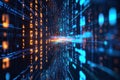 Dynamic binary code visualization with bright orange and blue streams in motion, representing data flow, programming Royalty Free Stock Photo