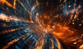 Dynamic binary code visualization with bright orange and blue streams in motion, representing data flow, programming Royalty Free Stock Photo