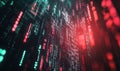 Dynamic binary code visualization with red streams in motion, representing data flow, programming, and cyber technology Royalty Free Stock Photo