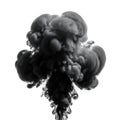 Dynamic black ink explosion or smoke cloud rising, isolated on white & transparent background, ideal for dramatic environmental Royalty Free Stock Photo
