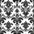 Dynamic Black And White Damask Wallpaper With Contrasting Repeating Pattern Royalty Free Stock Photo