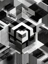 Abstract Geometrical Pattern Showcasing Black and White Shapes in a Complex Arrangement, Creating a Modern Artistic Royalty Free Stock Photo