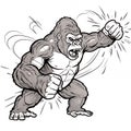 Aggressive Gorilla Punching Illustration - Powerful Primate Mascot Royalty Free Stock Photo