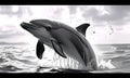 Dolphin leaping out of the water in a monochrome style