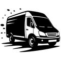Dynamic black and white vector of a speeding delivery van with motion lines