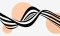 Dynamic black and white wavy lines intertwine over peach circles on a light gray backdrop, suitable for modern graphic