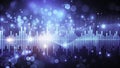 Dynamic Blue Abstract Music Background Immersive Visualization of Sound Waves and Equalizer with Bokeh Effect for Music