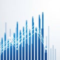 Dynamic blue bar chart with overlayed fluctuating line graph data visualization Royalty Free Stock Photo