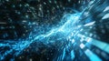 Dynamic blue data tunnel with geometric shapes, electrical spark effects, and light trails for a futuristic look Royalty Free Stock Photo