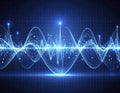 Dynamic blue digital waveform visualizes data flow and sound frequency on a futuristic grid Royalty Free Stock Photo