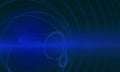 Dynamic blue glowing rings of sound waves or radiance in deep dark space.