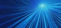 Dynamic blue light rays and dots creating a sense of depth and motion in a digital space, copy space for text Royalty Free Stock Photo