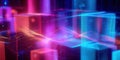 Abstract Digital Data Stream with Neon Cubes and Glowing Lines Royalty Free Stock Photo
