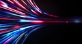 Dynamic blue and red light trails on a dark background
