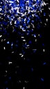 Dynamic blue and silver metallic confetti falling on a dark black background for celebration event Royalty Free Stock Photo