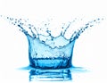 Dynamic Blue Water Splash Crown Formation with Droplets on White Background liquid Royalty Free Stock Photo