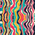 A dynamic and bold abstract pattern with wavy lines in bright colors meandering across a seamless design, suggesting Royalty Free Stock Photo