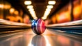 Dynamic Bowling Motion: A thrilling capture of a rolling bowling ball on a polished lane