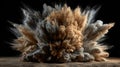 Dynamic brown grey powder explosion burst on dark Royalty Free Stock Photo
